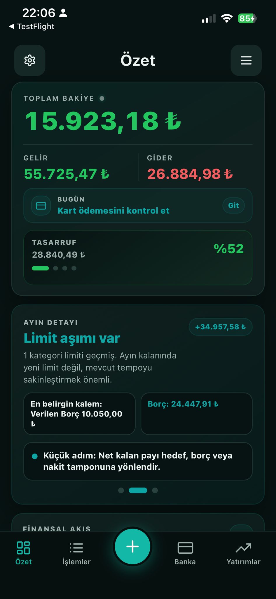 Özet ekranı